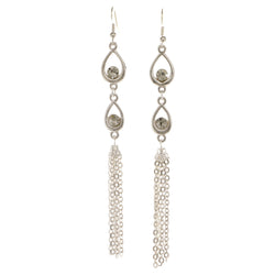 Silver-Tone Metal Tassel-Earrings With Crystal Accents #3976