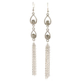 Silver-Tone Metal Tassel-Earrings With Crystal Accents #3976