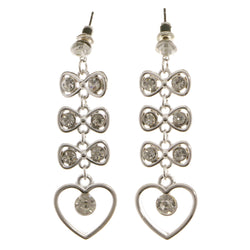 Heart Bows Dangle-Earrings  With Crystal Accents Silver-Tone Color #3971