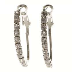Silver-Tone Metal Hoop-Earrings With Crystal Accents #4013