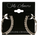 Silver-Tone Metal Hoop-Earrings With Crystal Accents #4013