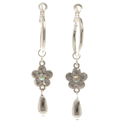 Flower Dangle-Earrings With Crystal Accents  Silver-Tone Color #4003
