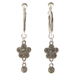Flower Dangle-Earrings With Crystal Accents  Silver-Tone Color #4046