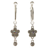 Flower Dangle-Earrings With Crystal Accents  Silver-Tone Color #4046