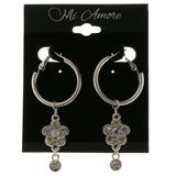 Flower Dangle-Earrings With Crystal Accents  Silver-Tone Color #4046