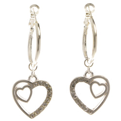 Heart Dangle-Earrings With Crystal Accents  Silver-Tone Color #4040