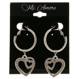 Heart Dangle-Earrings With Crystal Accents  Silver-Tone Color #4040