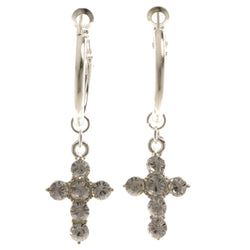 Cross Dangle-Earrings With Crystal Accents  Silver-Tone Color #4039