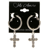 Cross Dangle-Earrings With Crystal Accents  Silver-Tone Color #4039