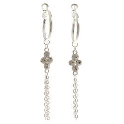 Silver-Tone Metal Dangle-Earrings With Crystal Accents #4010