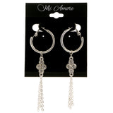 Silver-Tone Metal Dangle-Earrings With Crystal Accents #4010