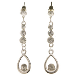 Silver-Tone Metal Dangle-Earrings With Crystal Accents #3963