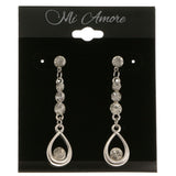 Silver-Tone Metal Dangle-Earrings With Crystal Accents #3963