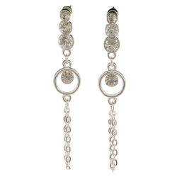 Silver-Tone Metal Dangle-Earrings With Crystal Accents #3974