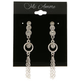 Silver-Tone Metal Dangle-Earrings With Crystal Accents #3974