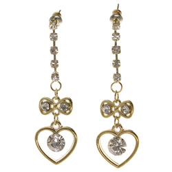 Heart Bow Dangle-Earrings  With Crystal Accents Gold-Tone Color #4014