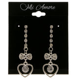 Heart Bow Dangle-Earrings  With Crystal Accents Silver-Tone Color #4025