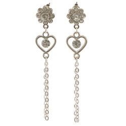 Heart Flower Dangle-Earrings  With Crystal Accents Silver-Tone Color #3967