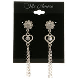 Heart Flower Dangle-Earrings  With Crystal Accents Silver-Tone Color #3967