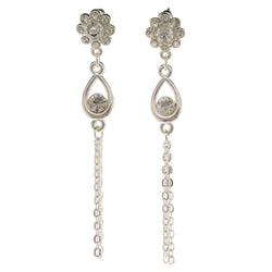 Flower Dangle-Earrings With Crystal Accents  Silver-Tone Color #3975
