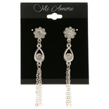 Flower Dangle-Earrings With Crystal Accents  Silver-Tone Color #3975