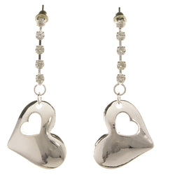 Heart Dangle-Earrings With Crystal Accents  Silver-Tone Color #3966