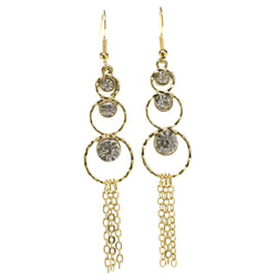 Gold-Tone Metal Dangle-Earrings With Crystal Accents #3996