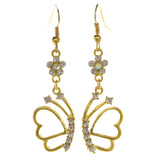 Butterfly Flowers Dangle-Earrings  With Crystal Accents Gold-Tone Color #3984