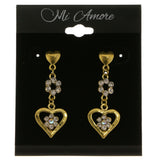 Heart Flower Dangle-Earrings  With Crystal Accents Gold-Tone Color #3965