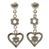 Heart Flower Dangle-Earrings  With Crystal Accents Silver-Tone Color #4018