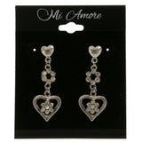 Heart Flower Dangle-Earrings  With Crystal Accents Silver-Tone Color #4018