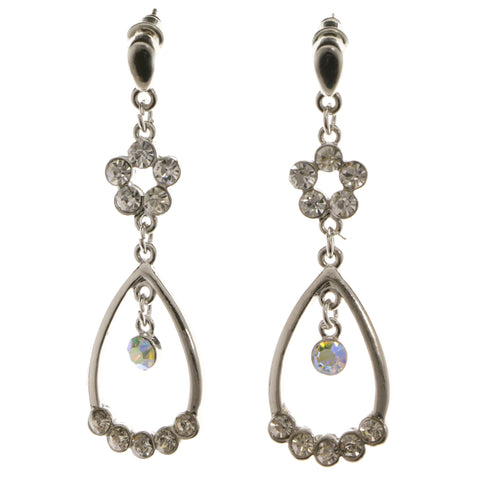 Silver-Tone & Multi Colored Metal Dangle-Earrings With Crystal Accents #3980
