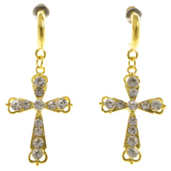 Cross Dangle-Earrings With Crystal Accents  Gold-Tone Color #4024