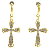 Cross Dangle-Earrings With Crystal Accents  Gold-Tone Color #4024