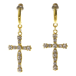 Cross Dangle-Earrings With Crystal Accents  Gold-Tone Color #4015