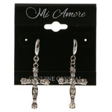 Cross Dangle-Earrings With Crystal Accents  Silver-Tone Color #3998