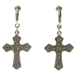 Cross Dangle-Earrings With Crystal Accents  Silver-Tone Color #4041