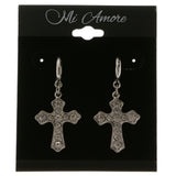 Cross Dangle-Earrings With Crystal Accents  Silver-Tone Color #4041