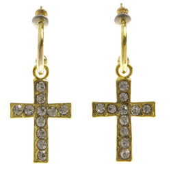 Cross Dangle-Earrings With Crystal Accents  Gold-Tone Color #4038