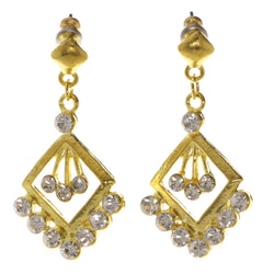 Gold-Tone Metal Dangle-Earrings With Crystal Accents #4004