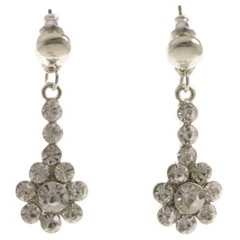 Flower Dangle-Earrings With Crystal Accents  Silver-Tone Color #4011