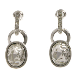 Silver-Tone Metal Dangle-Earrings With Crystal Accents #4002