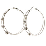 Silver-Tone Metal Hoop-Earrings With Crystal Accents #4037