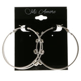 Silver-Tone Metal Hoop-Earrings With Crystal Accents #4037