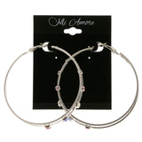 Silver-Tone & Multi Colored Metal Hoop-Earrings With Crystal Accents #4020