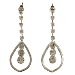 Silver-Tone Metal Dangle-Earrings With Crystal Accents #3993