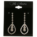 Silver-Tone Metal Dangle-Earrings With Crystal Accents #3993