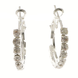 Silver-Tone Metal Hoop-Earrings With Crystal Accents #4045