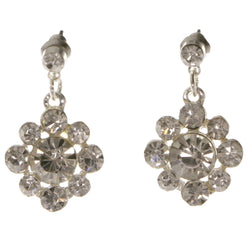 Silver-Tone Metal Dangle-Earrings With Crystal Accents #4005