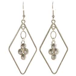 Silver-Tone Metal Dangle-Earrings With Crystal Accents #3989